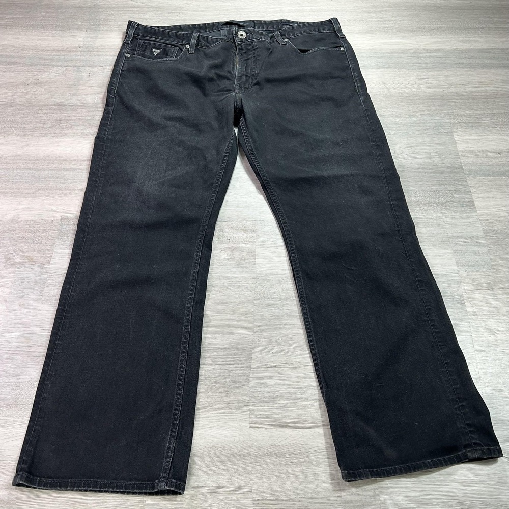 Guess Jeans Mens 40x30‎ Black Relaxed Straight Stretch Denim Charcoal Wash
